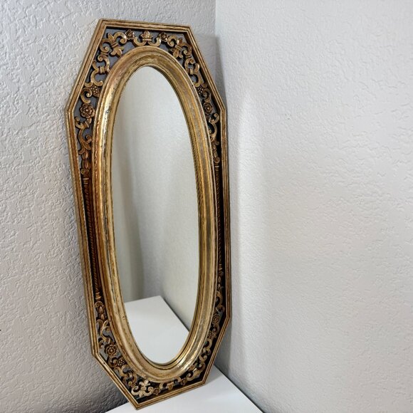 VTG Syroco MCM Mirror #4912 Gold Hollywood Regency USA Ornate Wall Decor 22"x9" - Picture 2 of 16